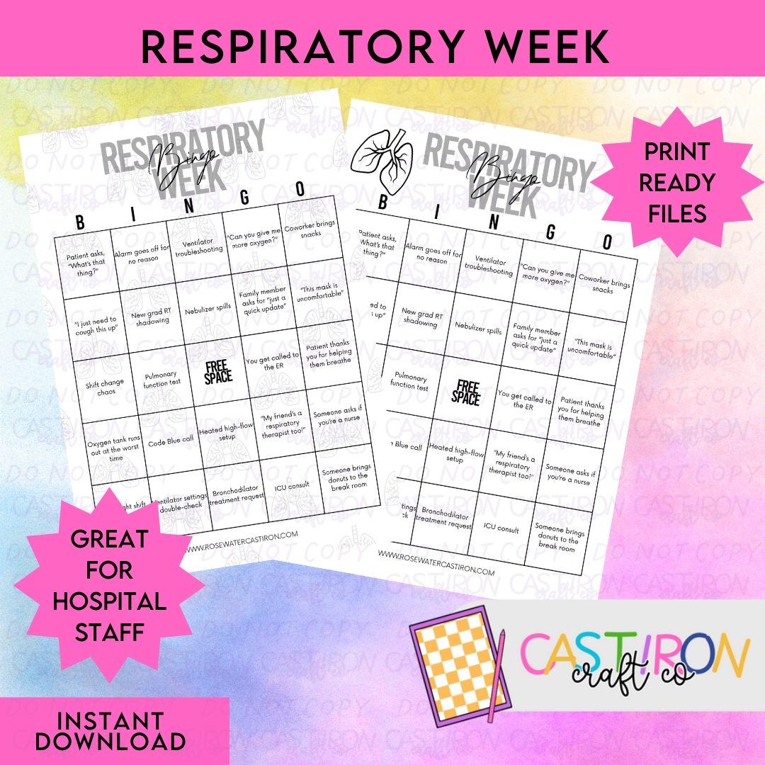 Rt Week Respiratory Therapy Week Bingo Game: Printable RT Appreciation (instant ...