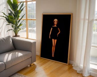 Minimalistische Modepuppe Wand Kunst druckbare Retro Glam Poster Y2K digitaler Download fettes Mädchen Raumdekor schicke schwarze Grafik