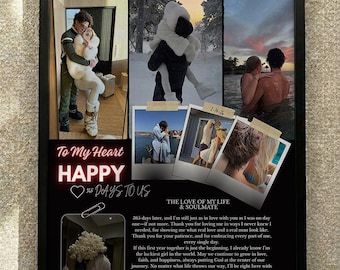 Custom First Anniversary Photo Collage, Canva Template, 365 Days Boyfriend Gift ,Editable Print Temp7