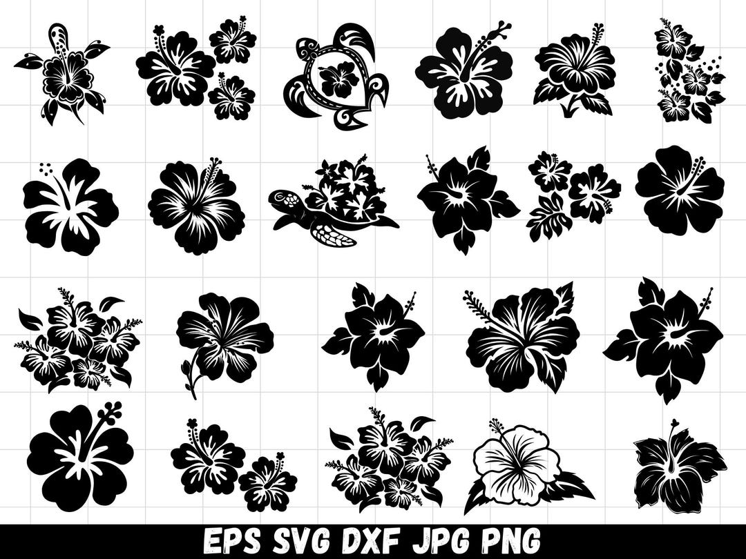 Hibiscus Flowers Svg Bundle, Hibiscus Svg, Tropical Floral Clipart ...
