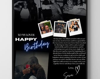 Custom Birthday Photo Card Print, Canva Template, Anniversary Gift for Him, Personalised Romantic Letter Keepsake, 1 Year Photo Collage #6