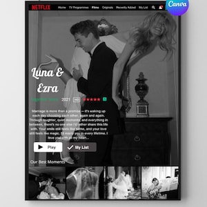 Personalized Wedding Gift Custom Netflix-Inspired Poster Template for Bride and Groom Digital Canva Keepsake