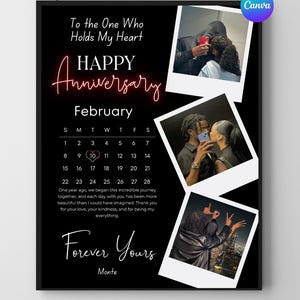 Anpassad Canva-mall för årsdagar Romantisk present Redigerbar fotokollage Par Kärleksminne Digital nedladdning Temp-4