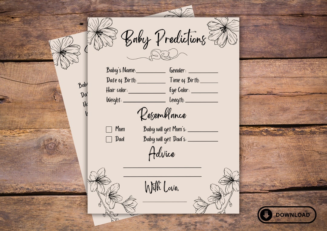 Baby Predictions Baby Shower Game Printable Cards Baby