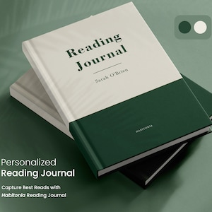 Journal de lecture minimaliste personnalisé et suiveur de livre - Journal de lecture personnalisé, journal de bord de livre, cadeau pour amoureux des livres, carnet de notes à couverture rigide / souple