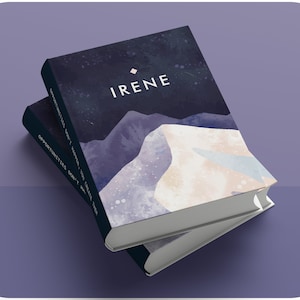 May include: Two stacked hardcover books with a watercolor mountain scene on the cover. The top book has the word "IRENE" in white text on a dark blue background. The bottom book has the text "OPPORTUNITIES DON'T WAIT FOR GREAT TIMES" in white text on a dark blue background.