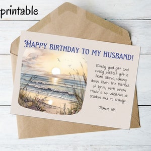 Cartão de aniversário do marido cristão Versículo religioso da Bíblia para imprimir Salmo ao ar livre Praia Costa Natureza Nascer do sol Pôr do sol KJV ESV NASB