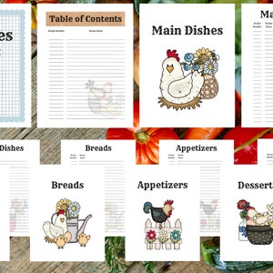 Printable Recipe Pages Chickens Downloadable Digital Recipe Book Chef ...