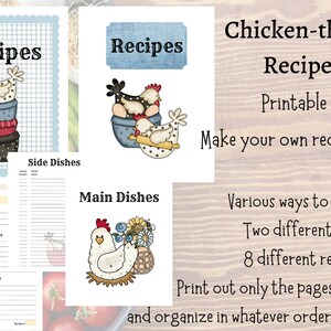 Printable Recipe Pages Chickens Downloadable Digital Recipe Book Chef ...