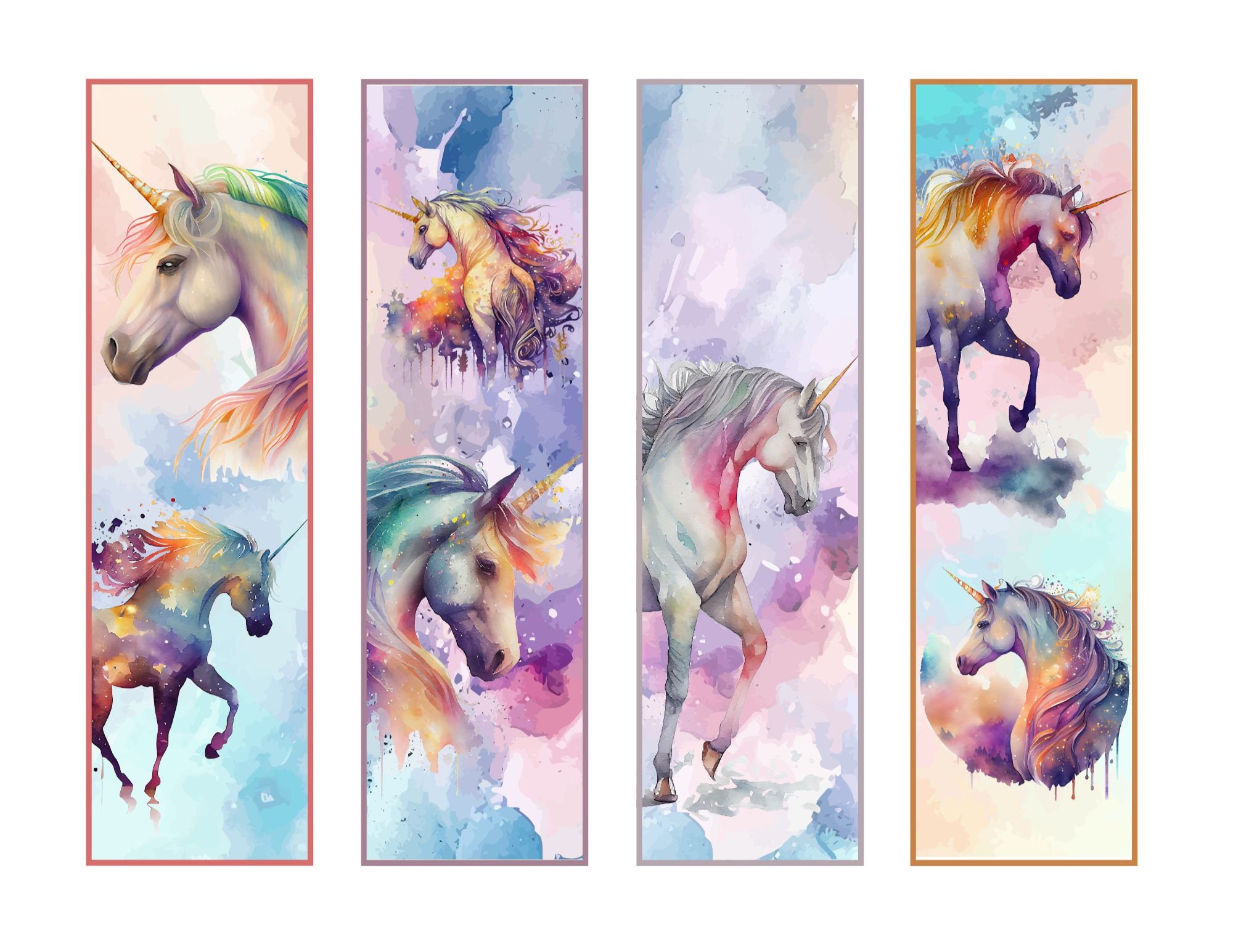 Printable Unicorn Bookmarks Digital Download Fantasy Watercolor Gifts ...
