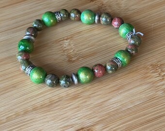Unakite & Green Accent Beaded Bracelet