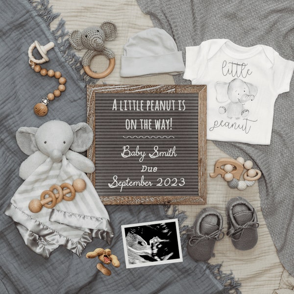 Digital Baby Announcement, Elephant | Little Peanut | Social Media Pregnancy Announcement| Customizable Image | Gender Neutral  | Animal