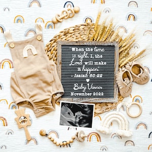 Religious Rainbow Baby Pregnancy Announcement | Digital | Spiritual Bible Verse | Customizable Image | Neutral | Social Media | Christian