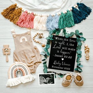 Religious Rainbow Baby Pregnancy Announcement | Digital | Spiritual Bible Verse | Customizable Image | Neutral | Social Media | Christian