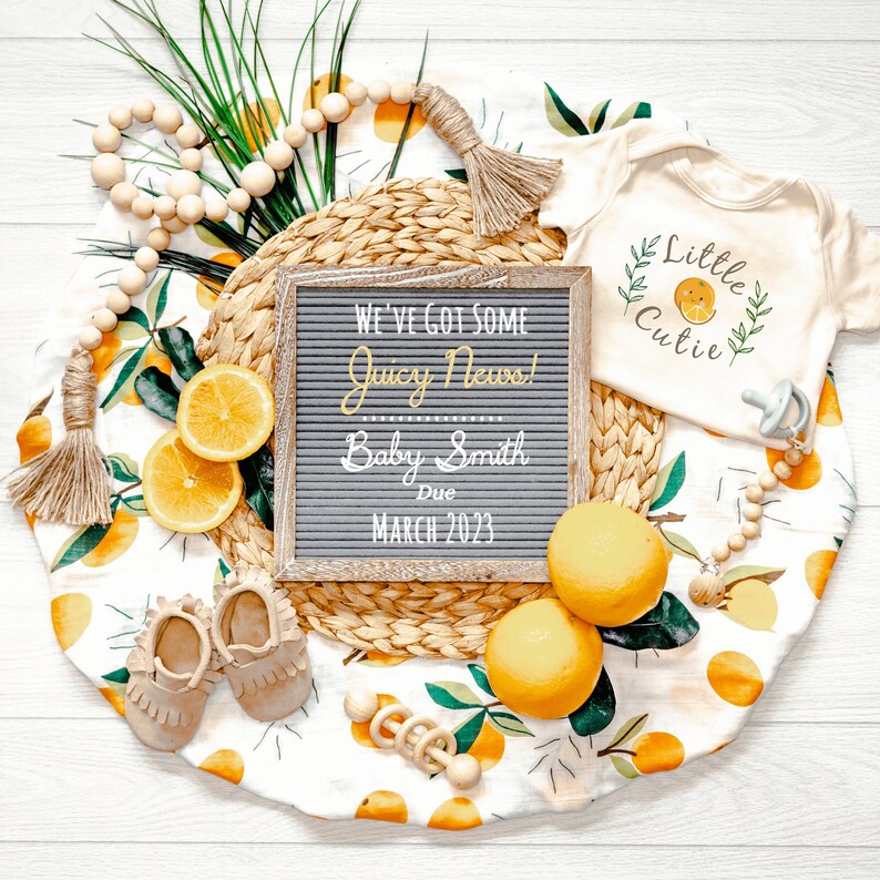 Orange Citrus Digital Pregnancy Announcement We've Got Some Juicy News