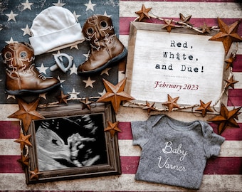 Patriotic Pregnancy Announcement: American Flag, Customizable Image (Digital)