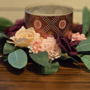 Maroon, Blush Pink rose candle ring/wreath for year round use.