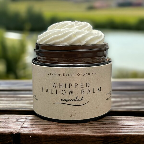 Organic Whipped Tallow Balm - Unscented, All natural face and body moisturizer, No chemicals or preservatives, Safe for moms and babies