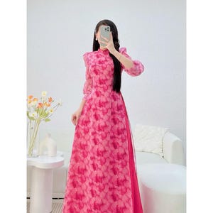 Pre-made Ao dai, Áo dài, áo dài nữ tơ ép 4 tà áo dài cổ cao tay bồng áo dài thiết kế Áo dài MÃ TK141 - Pre-made AO DAI Viet nam