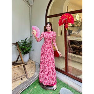 Pre-made Ao dai, áo dài cách tân tơ vân 4 tà kết cồ cách điệu áo dài thiết kế Áo dài Quỳnh Nguyễn MÃ TK120 - Pre-made AO DAI Viet nam