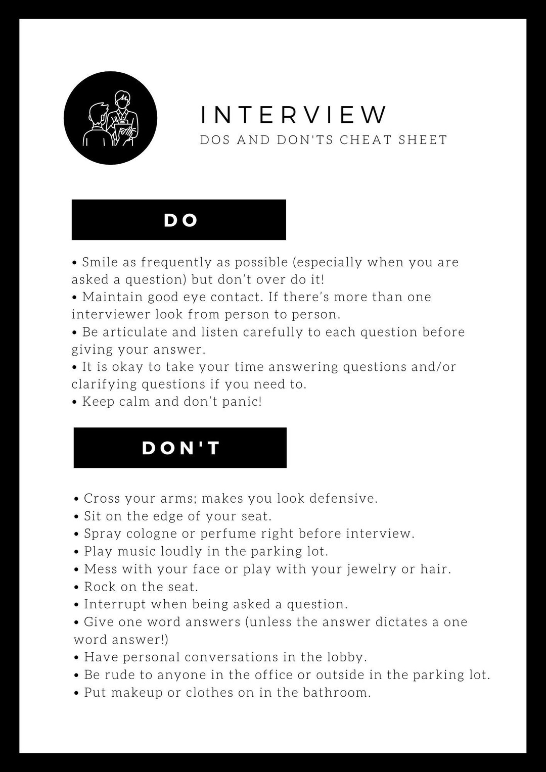 Interview Do and Don't Cheat Sheet | Minimalist Flyer Template | Modern ...