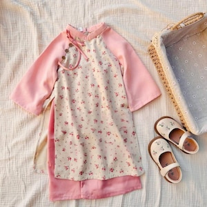 Ao dai for girls with hand-embroidered motifs -Áo dài cho bé gái họa tiết thêu tay thủ công - Ao Dai For Baby