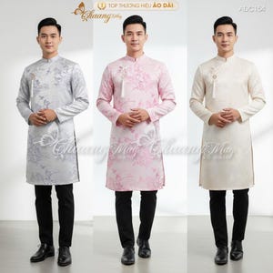 Vietnamese Traditional Long Dress for Man, Áo dài cách tân Nam gấm vân Sơn Ca may sẵn, Ao Dai Cach Tan cho Nam- Áo dài cách tân Nam