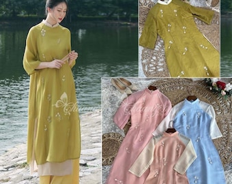Áo dài cách tân nữ 4 tà Chaang may sẵn áo dài lụa tơ-readymade 4 paneles modernizado ao dai para mujer, seda ao dai-Prefabricado Ao Dai Tet Vietnam
