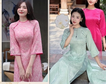Áo dài cách tân suông gấm-Vestido largo modernizado con brocado- Prefabricado Ao Dai Tet Viet NamAo Dai para mujer-Prefabricado Ao Dai Tet Viet Nam