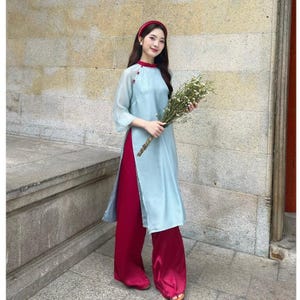 Áo Dài Lụa Tơ Dáng Suông-Silk Ao Dai Straight Fit - Pre-made Ao Dai Tet Viet Nam-Ao Dai For Girls , Ao Dai Dress For Women