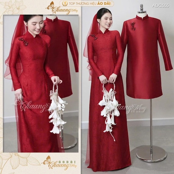 green emerald velvet dress White Bridal Ao Dai | Modern Vietnamese Wedding Dress (#ILIANA) main image 1