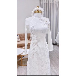 Áo dài cho cô dâu màu trắng-Weißes Brautkleid Vietnamesisches Kleid | Ao Dai für Frau | Ao Dai für Mädchen, Vorgefertigte Ao Dai Tet Viet Nam