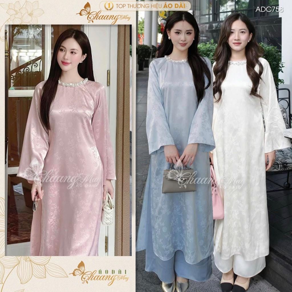 Áo dài cách tân nữ vải gấm dáng suông- Women's modernized ao dai, brocade fabric, straight shape,Pre-made Ao Dai Tet Viet Nam