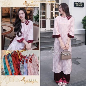 Pink women&#39;s modernized ao dai-Áo dài cách tân nữ hồng Traditional Ao Dai For Women-Pre-made Ao Dai Tet Viet Nam, Ao dai Wedding