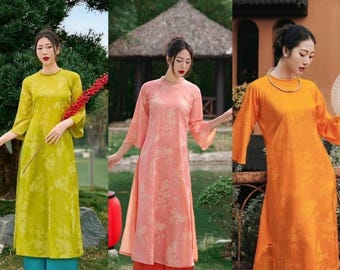 Ao Dai moderno con Brocade-Áo Dài Cách Tân Gấm Hoa-Ao Dai para mujeres, Ao Dai, Ao Dai Tet Vietnam prefabricado