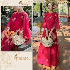 Innovatieve ao dai geborduurd met kleine bloemen - Áo dài cách tân thêu hoa nhí -Ao Dai For Girls, kant-en-klaar Ao Dai Tet Vietnam