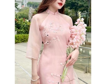 Áo dài cách tân Châu Hoa- Vestido vietnamita / Ao Dai para mujer/ Ao Dai para niñas, Ao Dai Tet Vietnam prefabricado