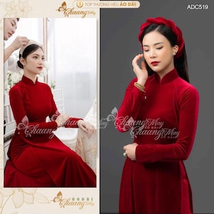 Traditional long dress made of high quality velvet áo dài truyền thống vải nhung cao cấp- Pre-made Ao Dai Tet Viet Nam ,Ao Dai Bride
