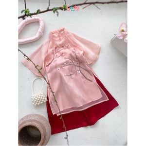 Ao dai for girls with hand-embroidered motifs -Áo dài cho bé gái họa tiết thêu tay thủ công - Ao Dai For Baby