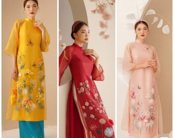 High-class 4-piece innovative long dress(Available in 7 Days)-áo dài cách tân 4 tà cao cấp -Pre made Ao Dai