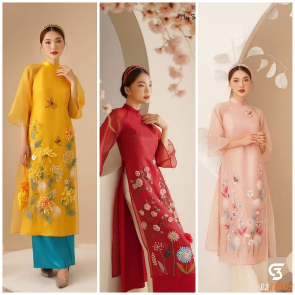 High-class 4-piece innovative long dress(Available in 7 Days)-áo dài cách tân 4 tà cao cấp -Pre made Ao Dai