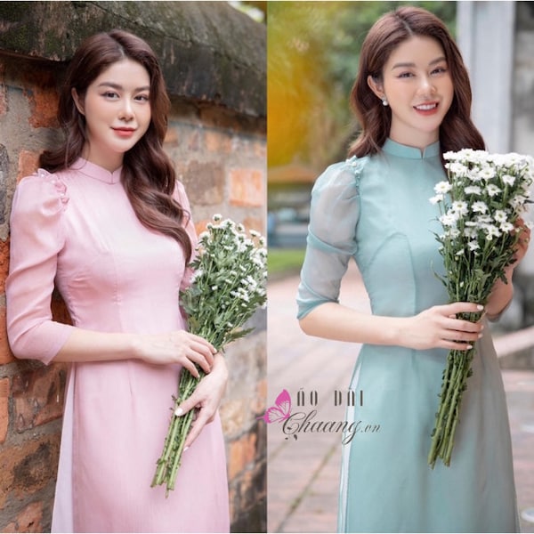 Innover Ao Dai Mousseline Douce Épaule Soie Douce-Áo Dài Cách Tân Vai Bèo Voan Tơ Mềm- Pré-fabriqué Ao Dai VietNam