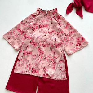 Ao dai for girls with hand-embroidered motifs -Áo dài cho bé gái họa tiết thêu tay thủ công - Ao Dai For Baby