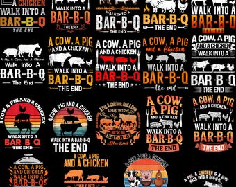 A Cow A Pig And A Chicken Walk Into A BBQ The End PNG Bundle, Barbecue Png Shirt Design, BBQ Joke Gift, Griller Chef png