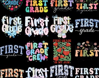 Preppy Floral First Grade PNG Bundle, Back to School Sublimation Design (Digital Download)
