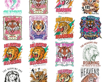 10+ Heavens Are Roaring Tiger PNG Bundle, Retro Christian DesignThe Heavens Are Roaring PNG, Psalm 19:1, Religious Graphic Tee PNG Download