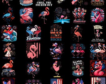 30+ Patriotic Flamingo PNG Bundle, Cute Flamingo Pink Summer Png, 4th of July Shirt Design, Preppy Designs, Trendy America Coquette Png