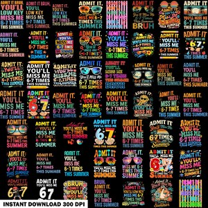 Könnte beinhalten: Eine Sammlung digitaler Designs mit dem Text "Admit It, You'll Miss Me 6-7 Times This Summer", mit Sonnenbrillen und Strandmotiven, in verschiedenen Schriftarten und Farben.