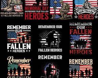 Remember and Honor Memorial Day PNG Bundle, American Flag Patriotic Shirt Design, Memorial Day Tribute Graphic,USA Freedom Veteran Honor PNG