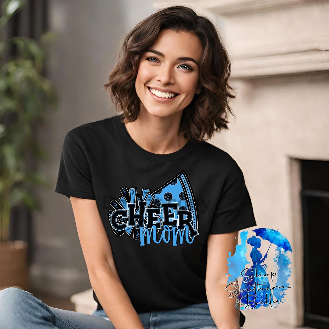 Cheer Mom Blue Megaphone Women's Bella Canvas Shirt, Cheerleader Mom T